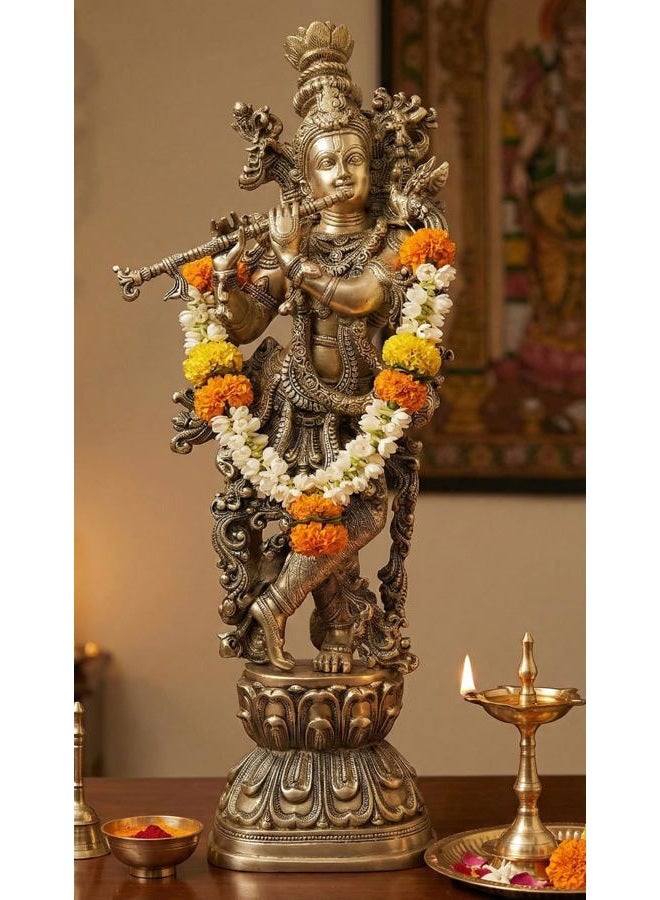 Esplanade - Brass Krishna Krishan Murti Idol Statue Sculpture - Antique - 29" Inches (Big Size) - Image 2