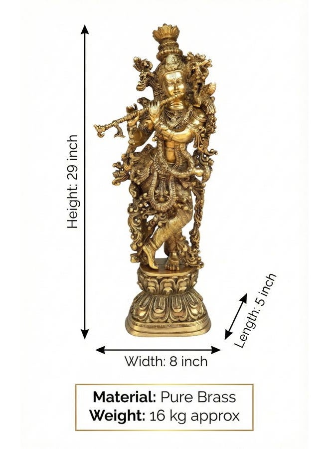 Esplanade - Brass Krishna Krishan Murti Idol Statue Sculpture - Antique - 29" Inches (Big Size) - Image 5