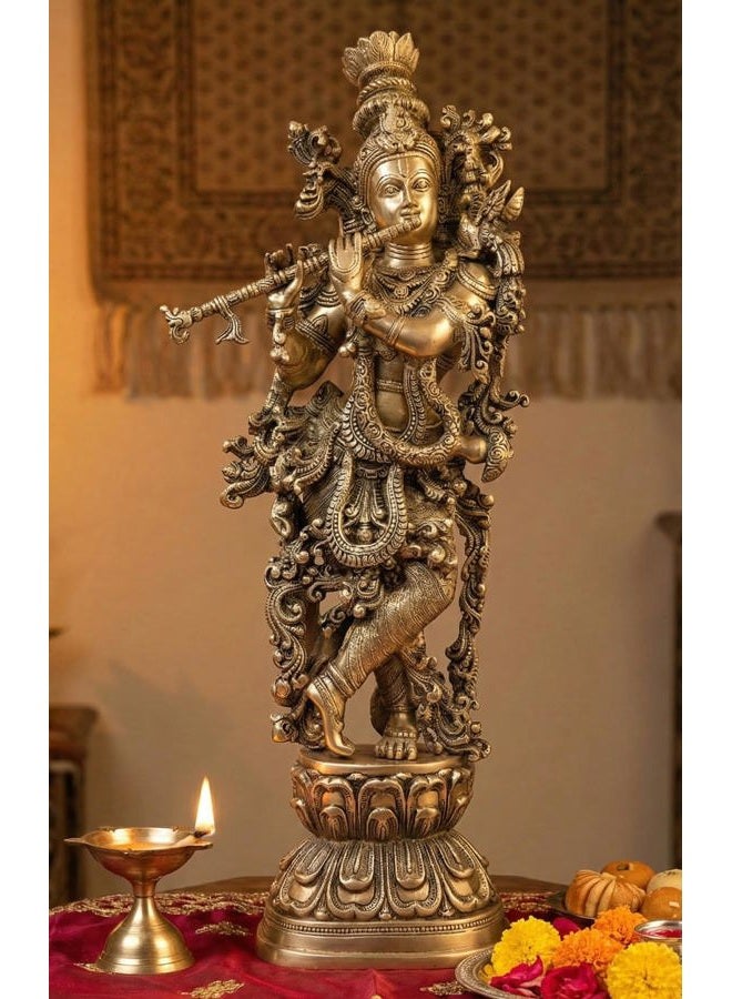 Esplanade - Brass Krishna Krishan Murti Idol Statue Sculpture - Antique - 29" Inches (Big Size) - Image 1