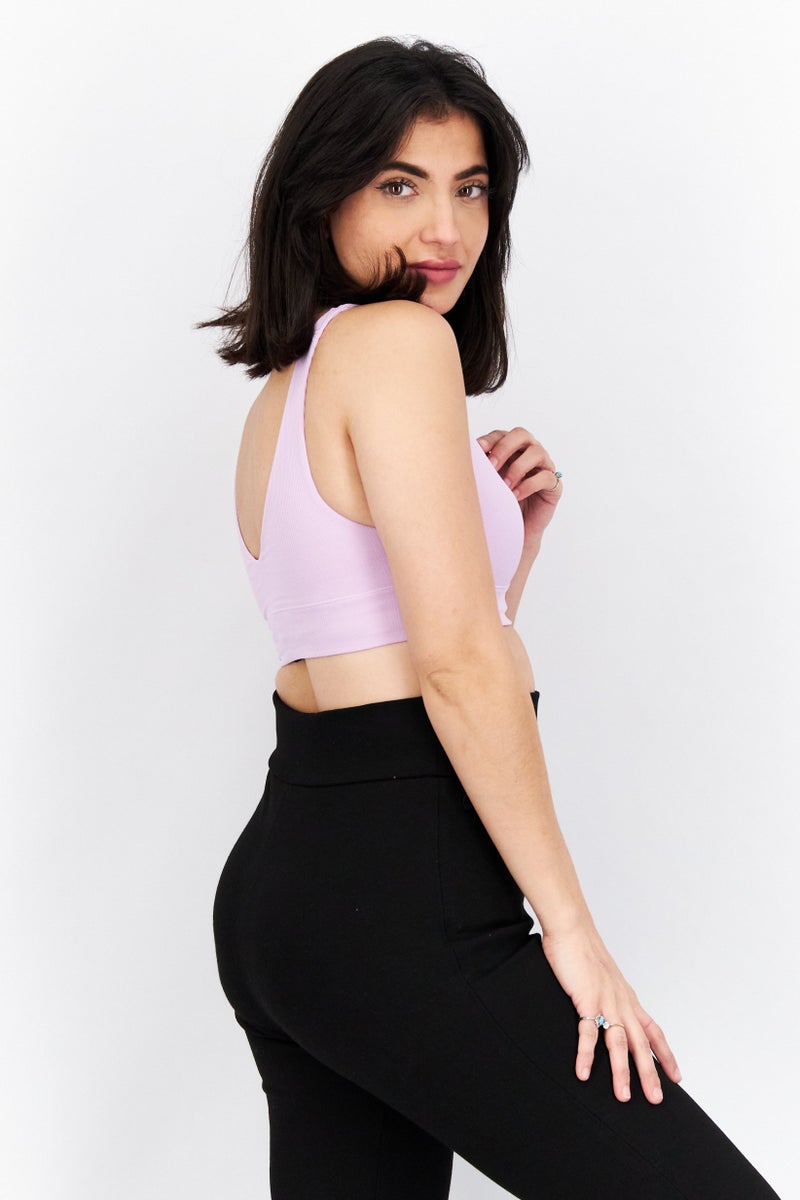 ESPRIT Women Surplice Neck Sleeveless Plain Crop Top, Lavender - Image 4
