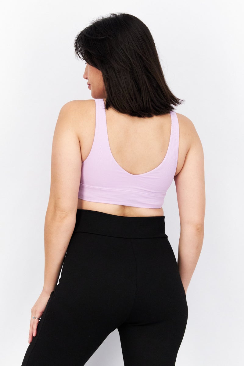 ESPRIT Women Surplice Neck Sleeveless Plain Crop Top, Lavender - Image 2