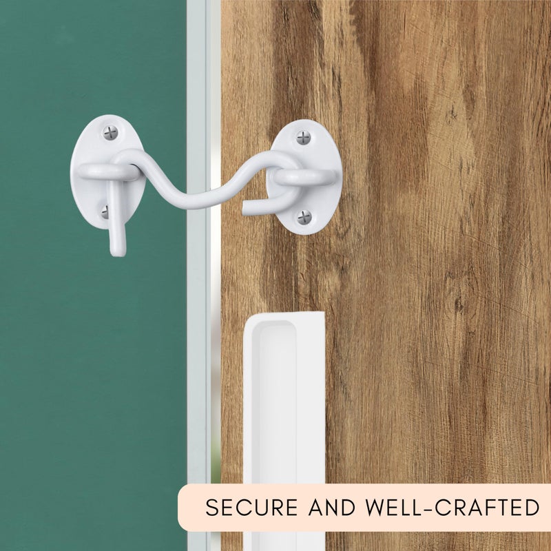 Eco-Fused 3-Inch Heavy Duty Hook And Eye Latch - 1X Barn Door Lock (White)  4X Mounting Screws - Powder Coated Stainless Steel Hooks For Door  Windows  Sheds  Fences  Gates  Closets  Cabinets - Image 3