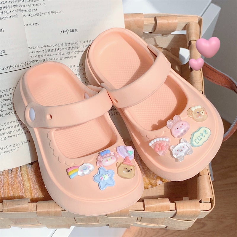Thin EVA Hole Shoes Cute Childrens Two-Wear Sandals and Slippers Summer Soft Bottom Non-Slip Girls Baby Princess Shoes Pink
