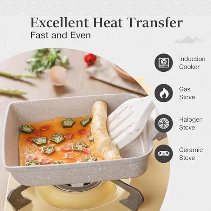 Zarmanuae Japanese Omelette Pan Egg Pan Tamagoyaki Nonstick Egg Frying Pan Healthy Granite Egg Skillet For Breakfast Pfoa  Ptfes Free 7X6 Inch Suitable For Gas Stove  Induction Cookware - Image 4