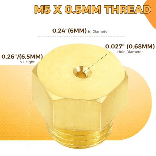 ETERMETA 20 Pcs Propane Gas Orifice Nozzle Conversion Kit, Brass Jet Nozzles, Propane Orifice Kit for Propane Lpg Gas Pipe Water Heater DIY Burner Parts, M5 x 0.5mm/0.68mm, M6 x 0.75mm/0.5mm - Image 2