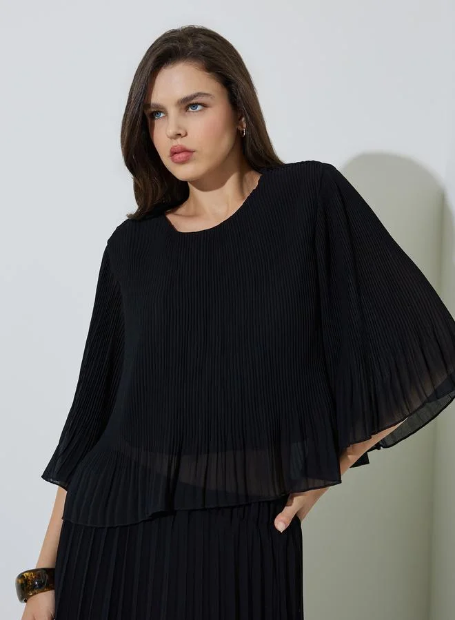 تايك تو Black Pleated Blouse And Maxi Skirt Co-Ord Set