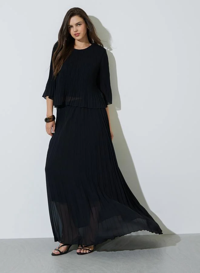 تايك تو Black Pleated Blouse And Maxi Skirt Co-Ord Set