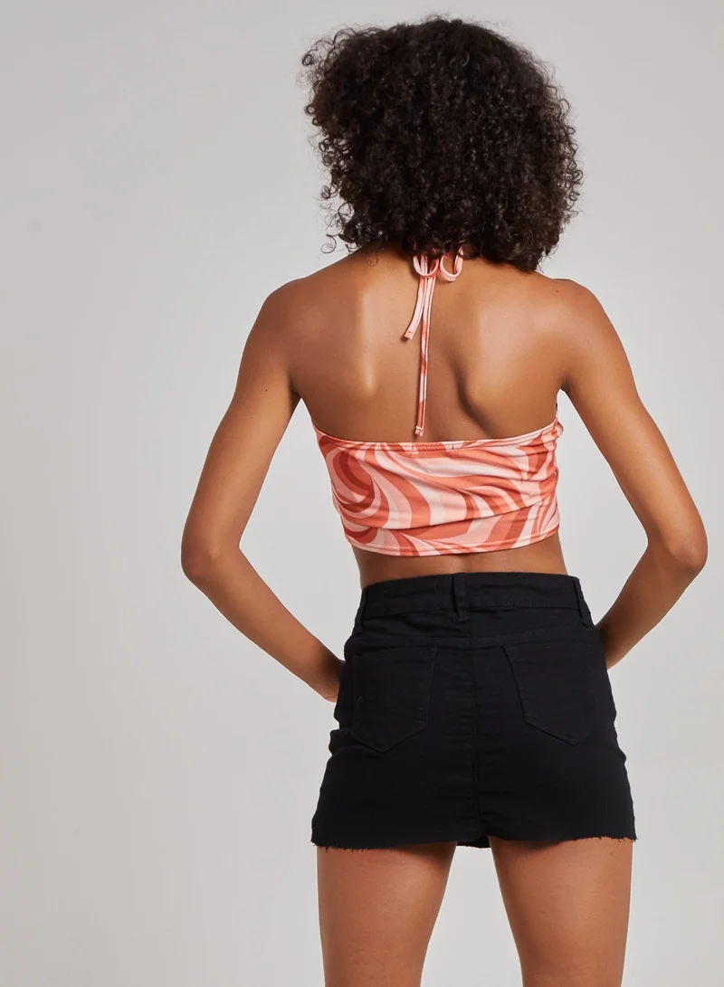 Pink Vanilla Swirl Print Halterneck Top
