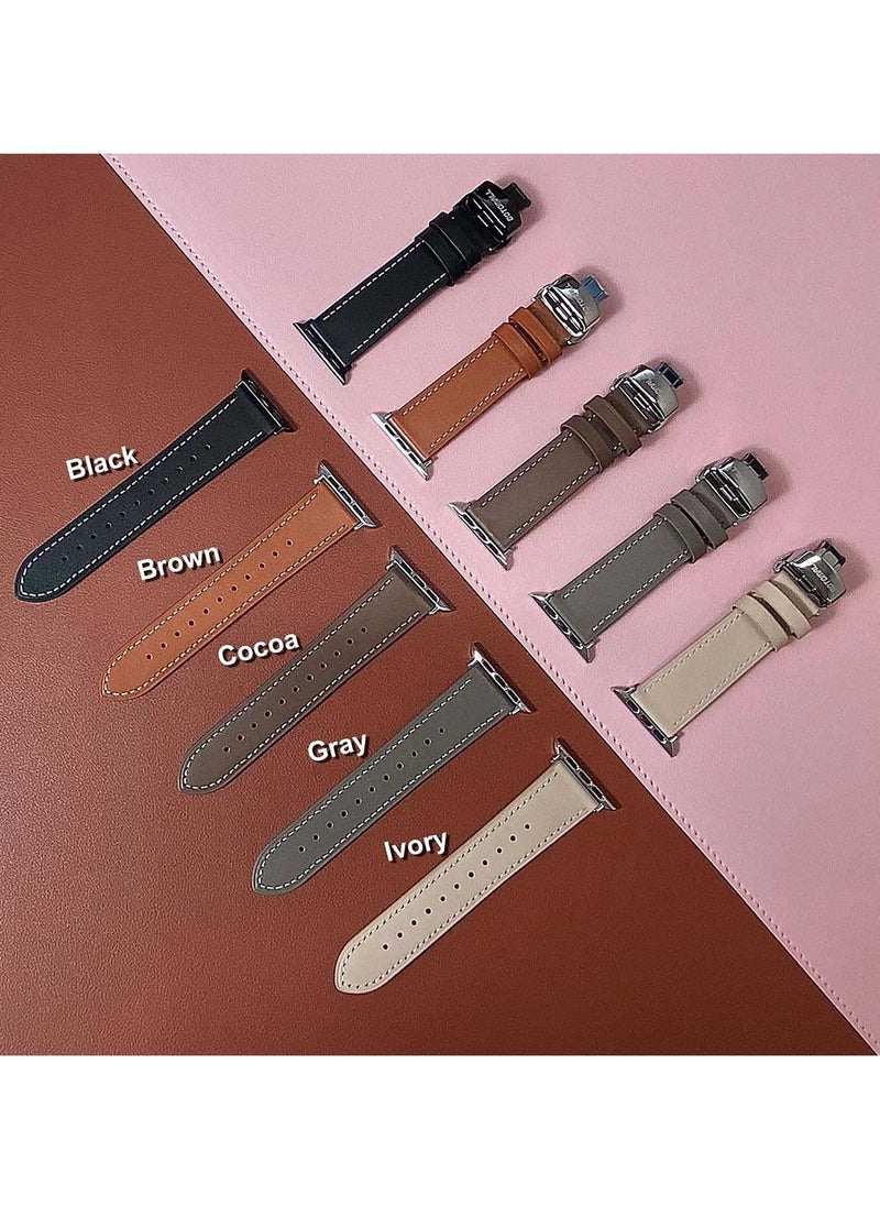 SYOSI - Leather Band for Apple Watch, Adjustable Butterfly Clasp, Vintage Leather Replacement Strap, Fits 42mm, 44mm, 45mm, 49mm, Compatible with Apple Watch Series 9/8/7/Ultra 2, Suitable for Women and Men - Image 1