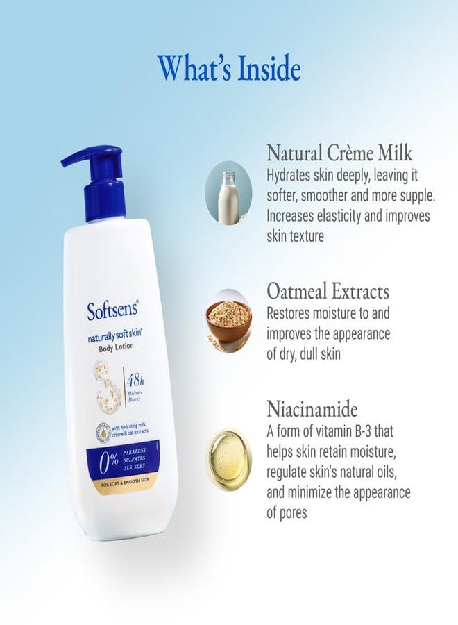 Softsens Natural Soft Skin Body Lotion 400ml each (Pack of 2) | Intense Moisturizer with Natural Milk Creme, Oatmeal Exrracts & Niacinamide for Adults | Dermatologically Tested | Paraben-Free & Non-Greasy | Suitable for All Skin Types - Image 2