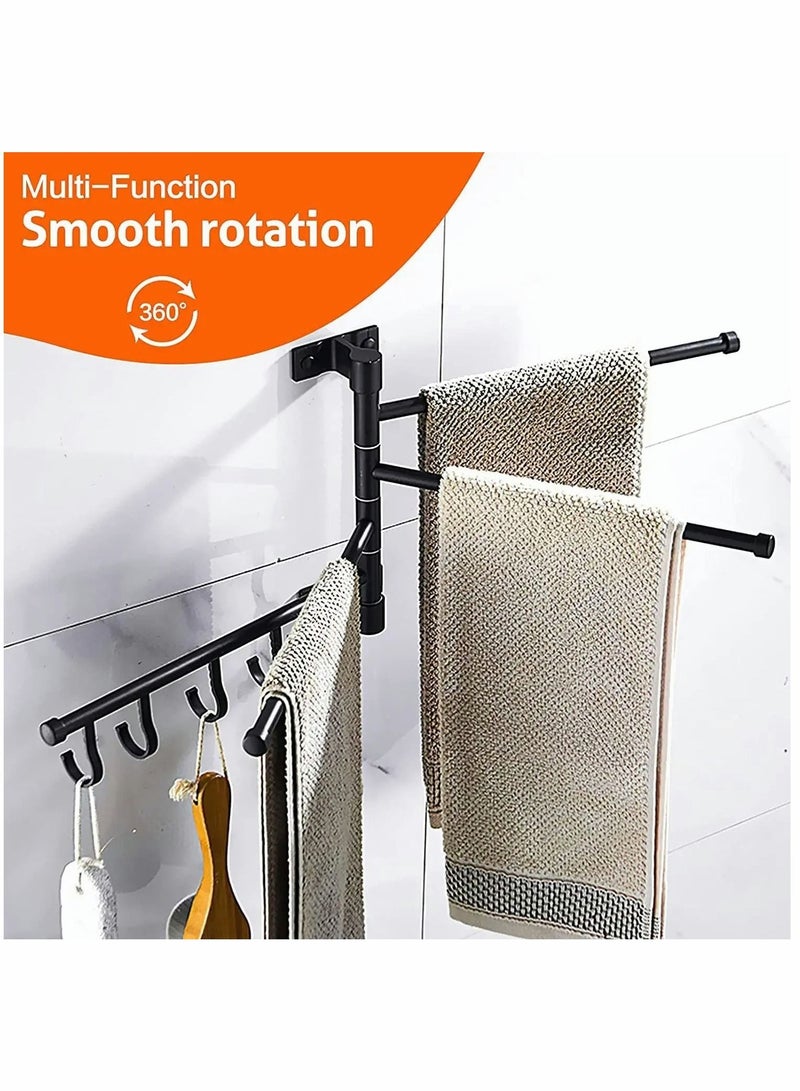 Swivel Towel Rack, 4-Arm Bathroom Wall Mounted Bars Holder with Hooks Rustproof 180° Rotation Organizer for Kitchen - Image 2