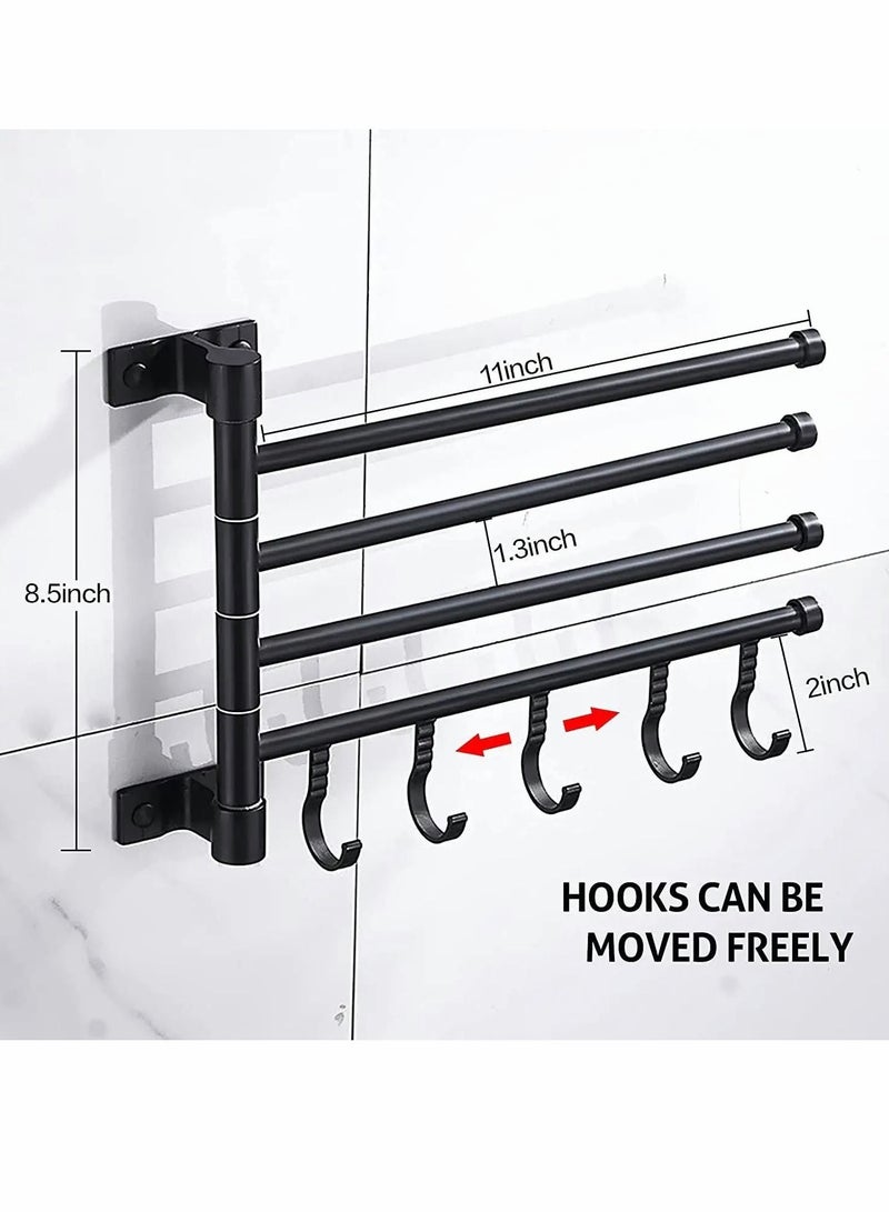 Swivel Towel Rack, 4-Arm Bathroom Wall Mounted Bars Holder with Hooks Rustproof 180° Rotation Organizer for Kitchen - Image 3