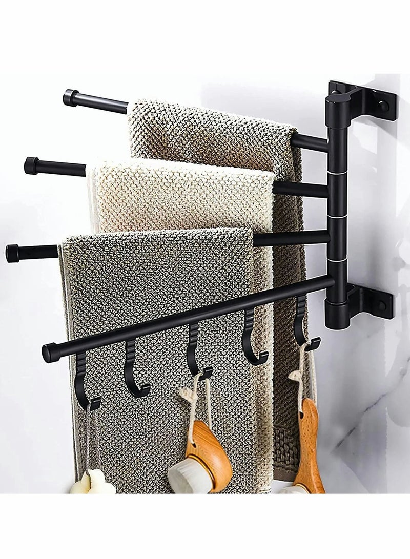 Swivel Towel Rack, 4-Arm Bathroom Wall Mounted Bars Holder with Hooks Rustproof 180° Rotation Organizer for Kitchen - Image 1