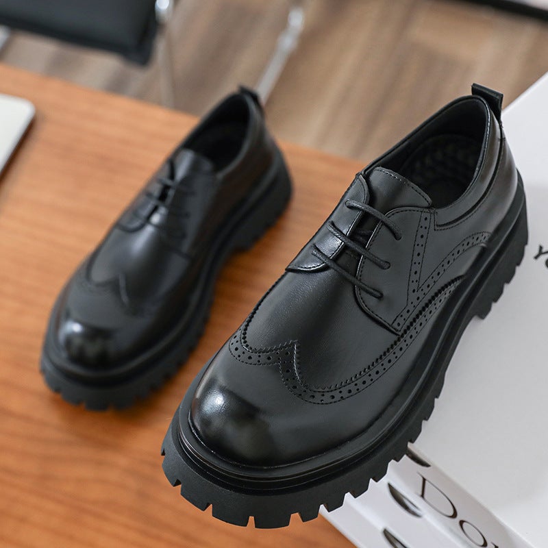 Large Size Men'S Thick-Soled Comfortable British Style Black Derby Business Formal Brogue Round Toe Shoes - Image 5