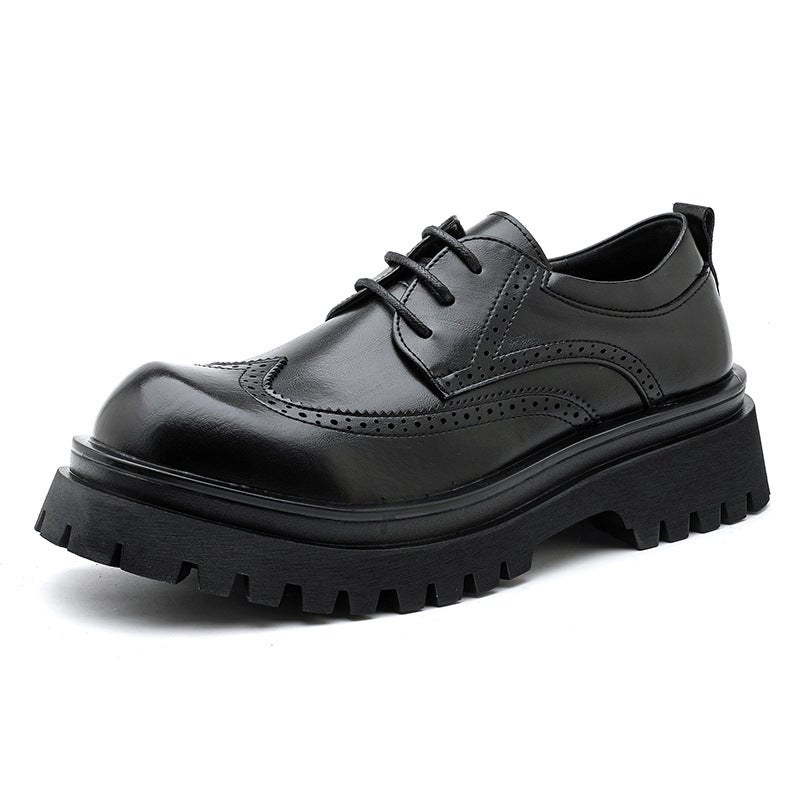 Large Size Men'S Thick-Soled Comfortable British Style Black Derby Business Formal Brogue Round Toe Shoes - Image 1