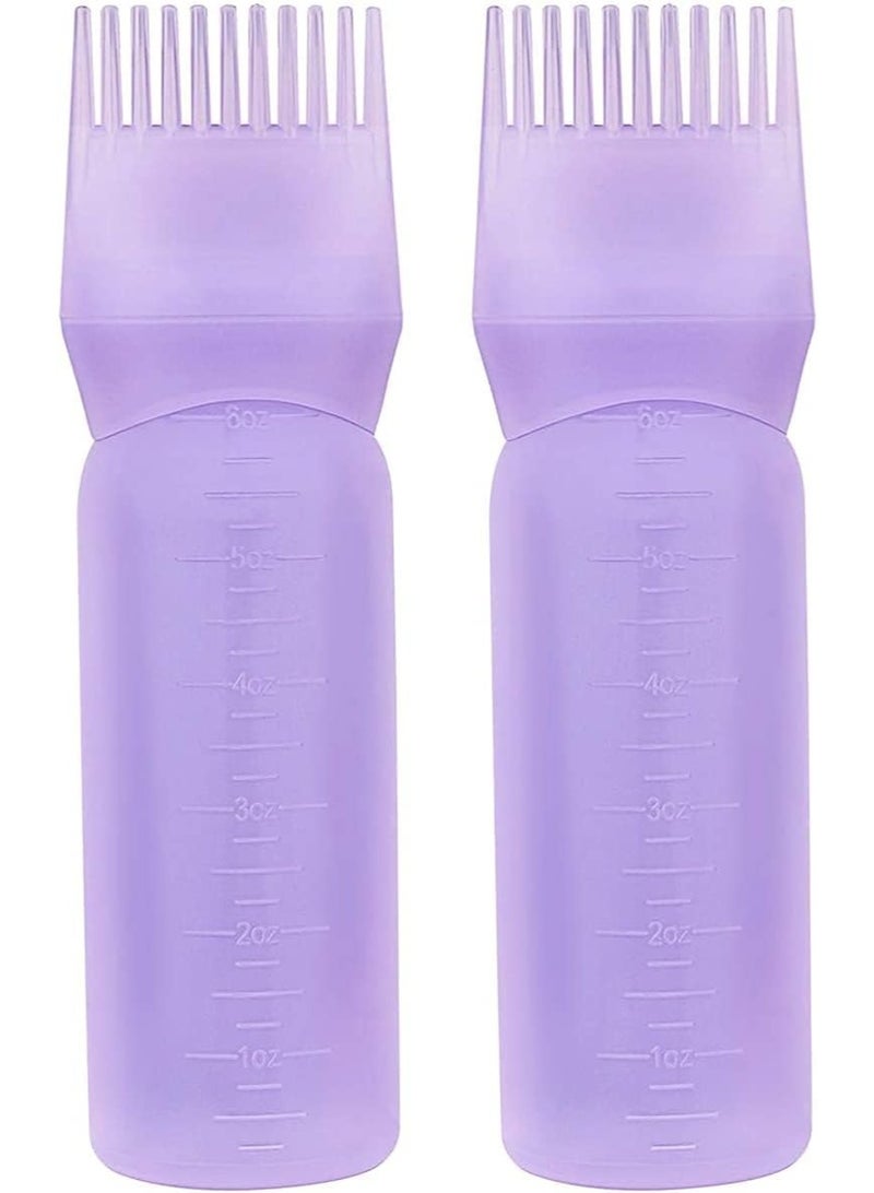 Root Comb Applicator Bottles for Hair Dye, 6 Oz with Graduated Scale, Purple - Set of 2 - Image 1