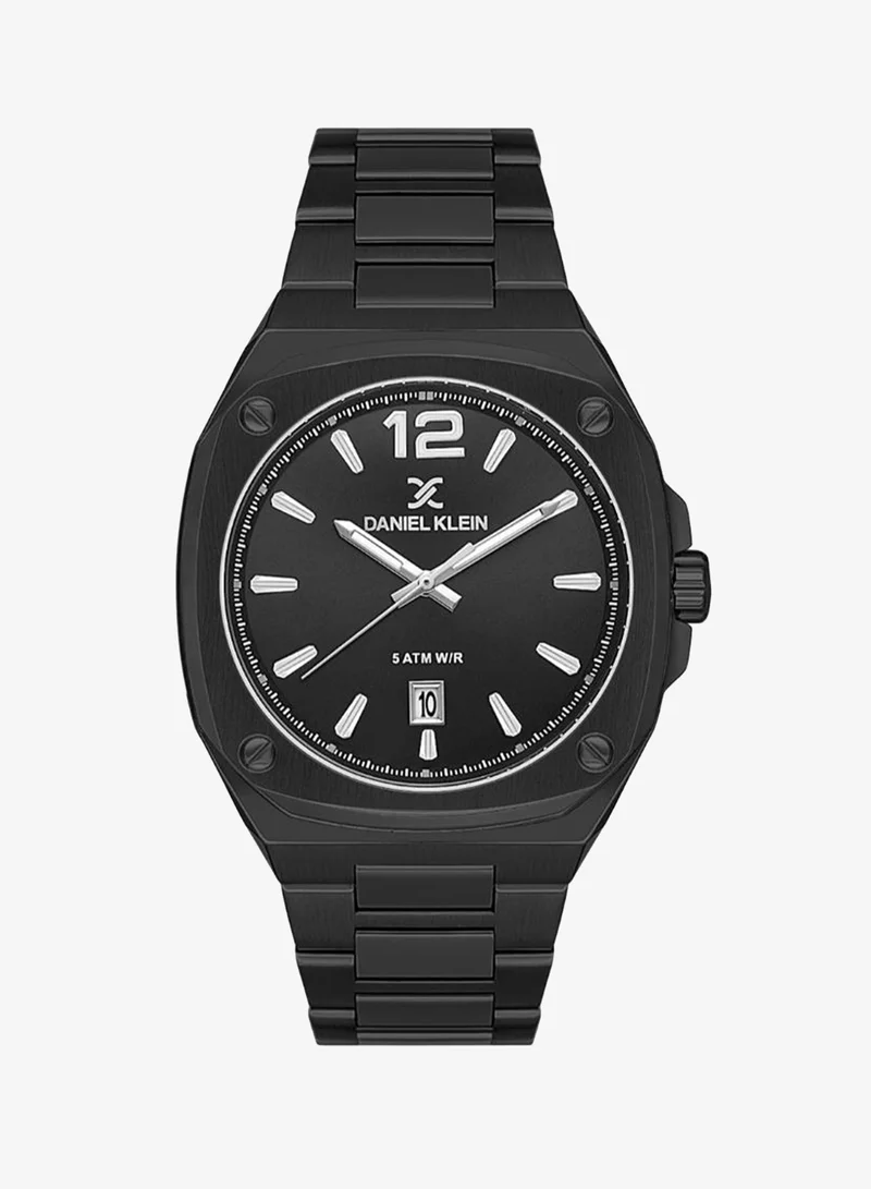 DANIEL KLEIN Men's Stainless Steel Black Alloy Case Analog Black Round Sunray Dial Japanese Quartz Premium 50 Meters Water Resistant