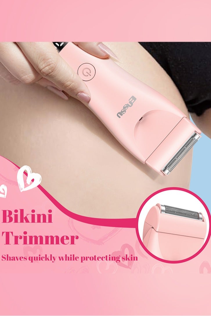ENSSU Women's 2 in 1 Electric Shaver & Trimmer - IPX7 Waterproof for Face/Legs/Private Areas, Ceramic Blades with USB Charging Dock, Painless Cordless Design - Pink - Image 3