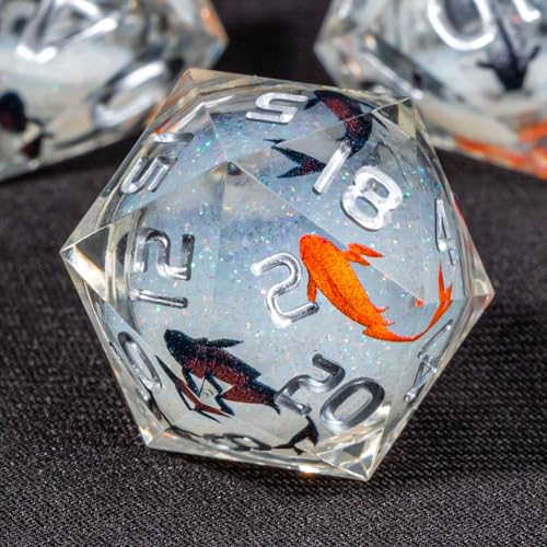 OUKELANWO Liquid Core Koi Fish DND Dice Set with Box 7Pcs Sharp Edge Resin Role Playing DD Dice Ocean D and D D20 D12 D10 D8 D6 D4 Dice - Image 1
