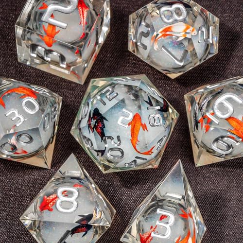 OUKELANWO Liquid Core Koi Fish DND Dice Set with Box 7Pcs Sharp Edge Resin Role Playing DD Dice Ocean D and D D20 D12 D10 D8 D6 D4 Dice - Image 5
