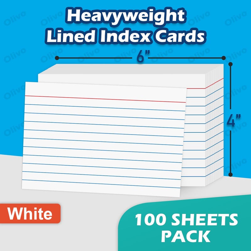 Olivo Index Cards 4x6 Lined Ruled Flash Note Cards 4" x 6", White, 100 Count, 220 GSM Heavy Weight - Image 2