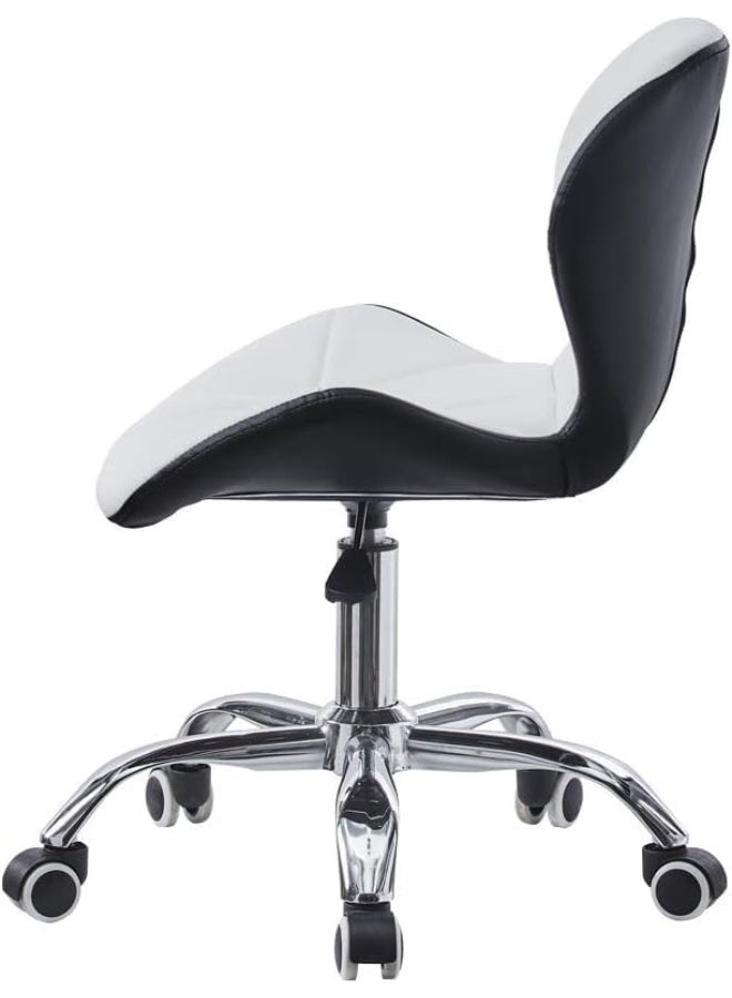 كرسي مكتب تنفيذي دوار بارتفاع قابل للتعديل من الجلد الصناعي – مريح للدراسة أو الصالون أو البار (أسود وأبيض) - Image 4