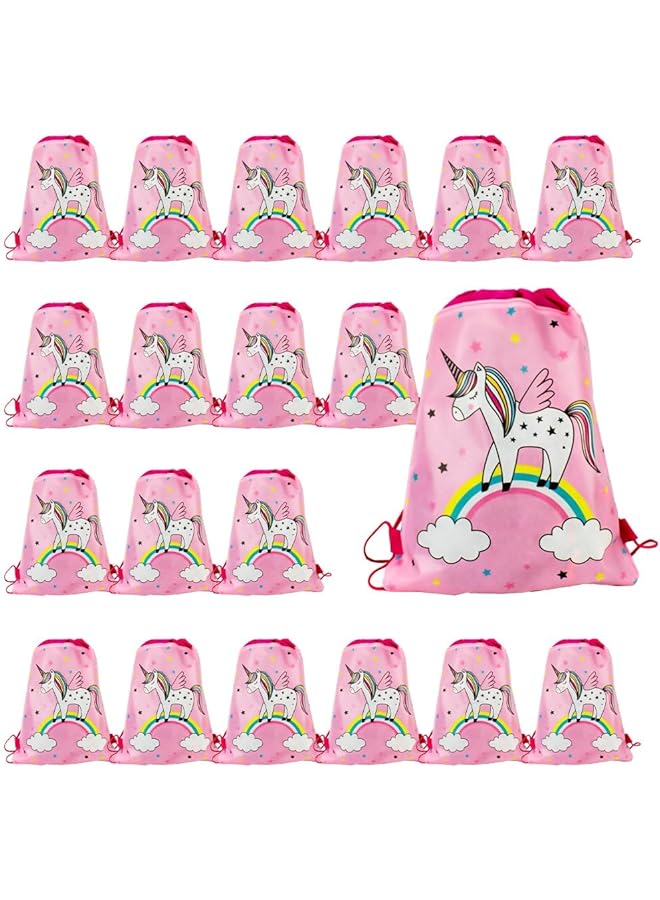 S-TOP 20 Pack Unicorn Theme Drawstring Backpacks 10 inch Goodie Storage Bags for Birthday Party Favor Gift Pouches, School Supplies, Travel, Sports Girls & Boys - Image 1
