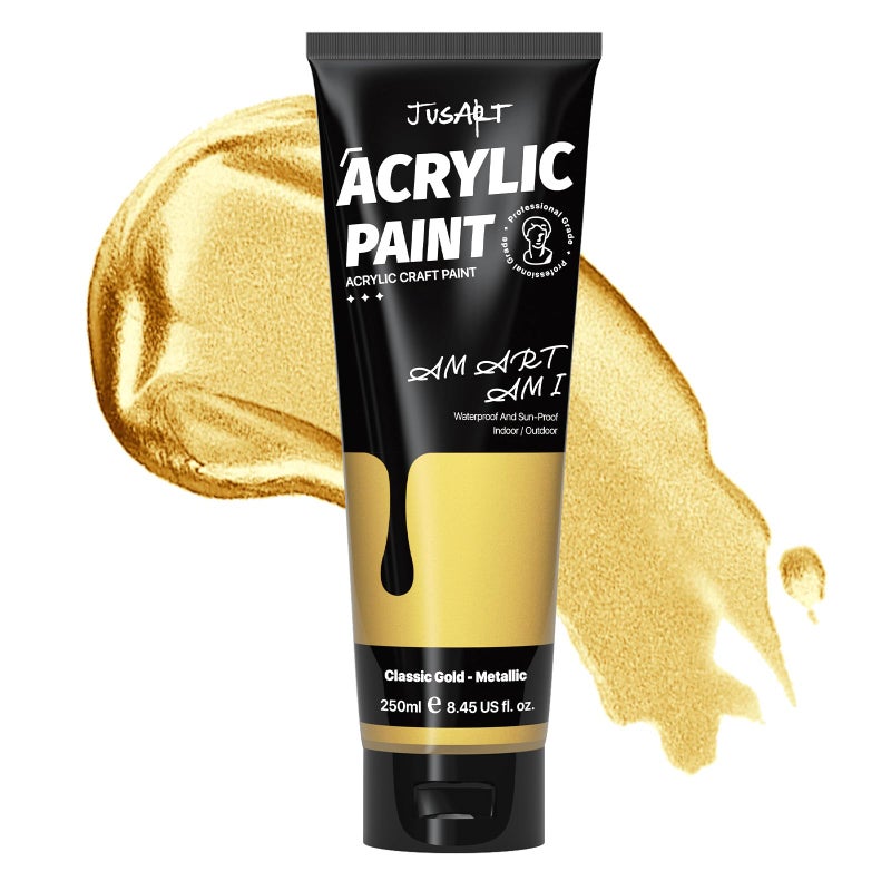 JusArt Acrylic Paint Metallic Gold Tubes250ml 845ozNonToxic Rich Pigment Craft Paints for Canvas Painting Wood Fabric Stone Ceramics Art Supplies for Artists Adults - Image 2