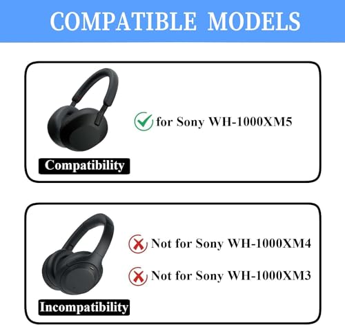 Adhiper 3Sets Siliocne Sweat Case Cover for Sony WH-1000XM5 Headphones, Embody XM5 Earpad Cover/Ear Covers/Headband Cover Protector, Washable Sweatproof Soft Headphones Case Accessories（Black） - Image 2