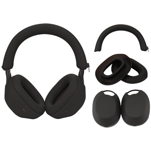 Adhiper 3Sets Siliocne Sweat Case Cover for Sony WH-1000XM5 Headphones, Embody XM5 Earpad Cover/Ear Covers/Headband Cover Protector, Washable Sweatproof Soft Headphones Case Accessories（Black） - Image 1