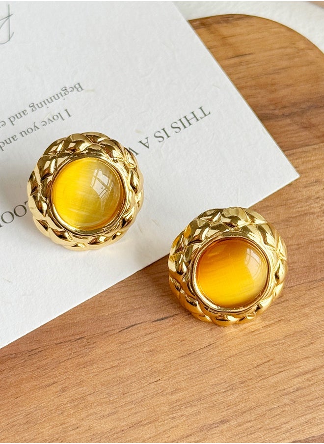Generic Elegant Cat Eye Stone Stud Earrings in Gold Alloy for Girls – Hypnotic Sparkle Earrings for Women & Teens  - Image 4