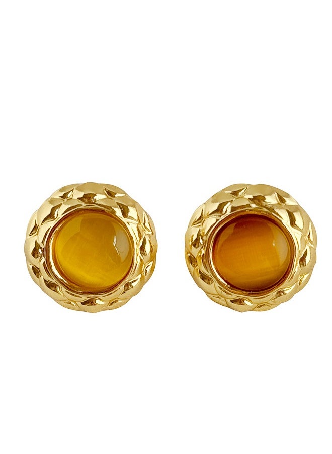 Generic Elegant Cat Eye Stone Stud Earrings in Gold Alloy for Girls – Hypnotic Sparkle Earrings for Women & Teens  - Image 5