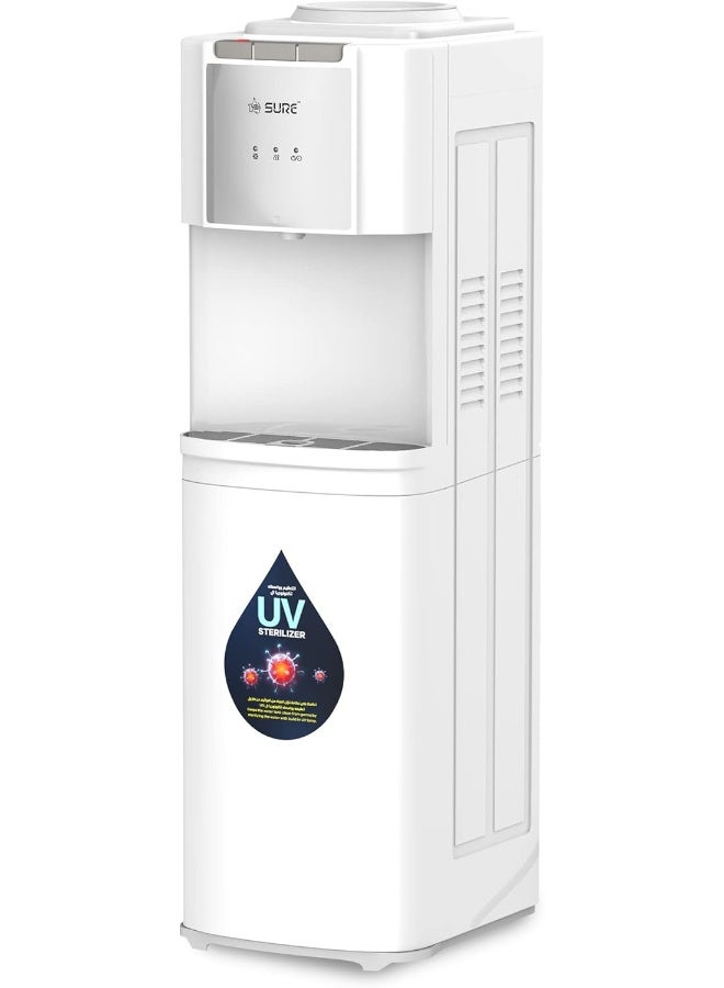 SURE 22L Top Load Water Dispenser – Instant Hot/Cold/Room Temperature Water, 3-Tap Design, Stainless Steel Reservoir, 2210W Power, Suitable for Home and Office, White – SCUV2210WS SCUV2210WS White - Image 1