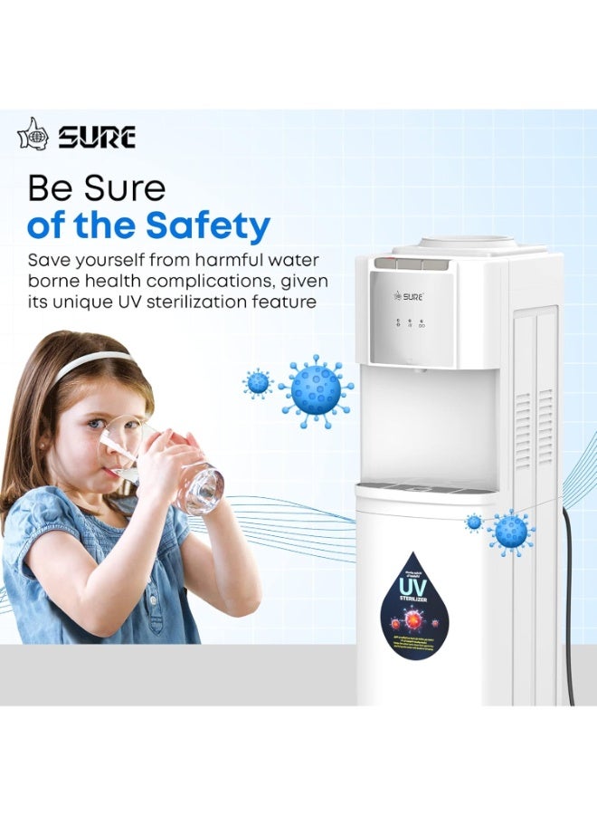 SURE 22L Top Load Water Dispenser – Instant Hot/Cold/Room Temperature Water, 3-Tap Design, Stainless Steel Reservoir, 2210W Power, Suitable for Home and Office, White – SCUV2210WS SCUV2210WS White - Image 5