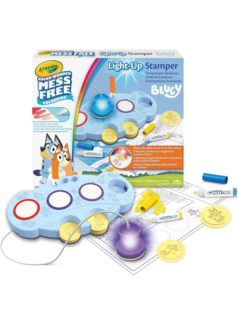 Crayola Crayola Color Wonder Mess Free Light-Up Stamper Bluey Set – 10 Stamps, 3 Ink Pads, 18 Activity Pages & Markers | No-Mess Coloring Kit with Light-Up Stamper | Safe, Non-Toxic Gift for Kids Ages 3+