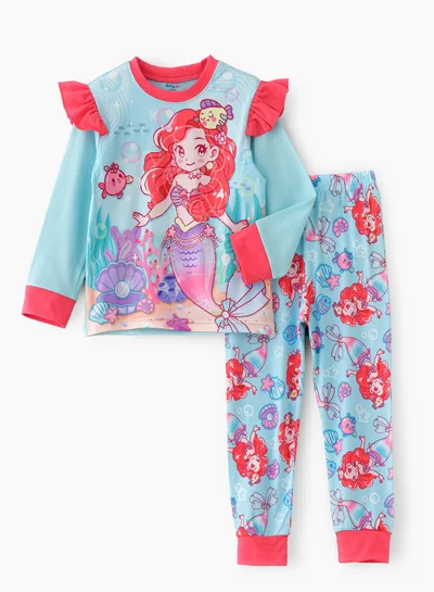 babyqlo Mermaid printed cotton top with pajama sets for girls