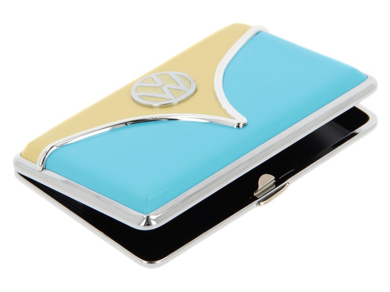 BRISA VW Collection - Volkswagen Metal Business Card Holder Case Etui with T1 Bus Design (Unisex Adult, Cream & Blue) - Image 1