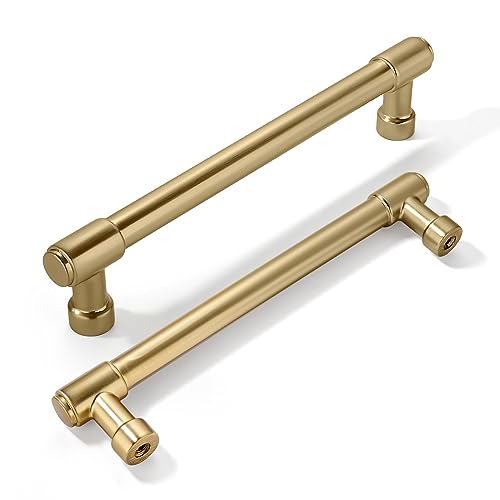 khtumeware 6 Pack Brushed Brass Cabinet Pulls 6 Inch152MM Hole Centers Kitchen Brushed Gold Cabinet Handles Cabinet Hardware Kitchen Handles for Cabinets Cupboard Handles Drawer Pulls - Image 1