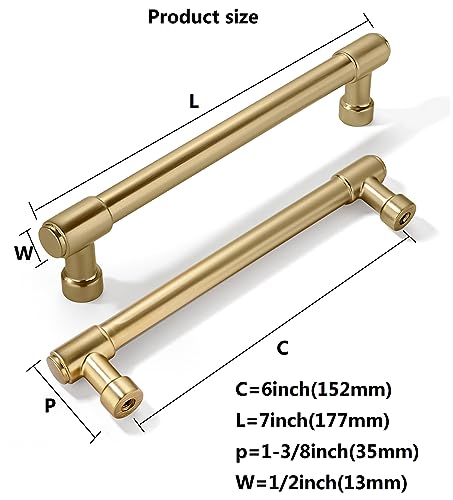 khtumeware 6 Pack Brushed Brass Cabinet Pulls 6 Inch152MM Hole Centers Kitchen Brushed Gold Cabinet Handles Cabinet Hardware Kitchen Handles for Cabinets Cupboard Handles Drawer Pulls - Image 3