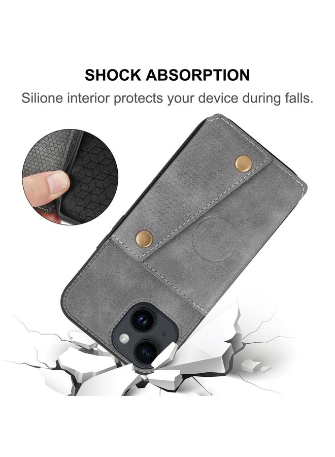 S-TOP Case For iPhone 15 Double Buckle Card Slots PU + TPU Phone Case - Image 5
