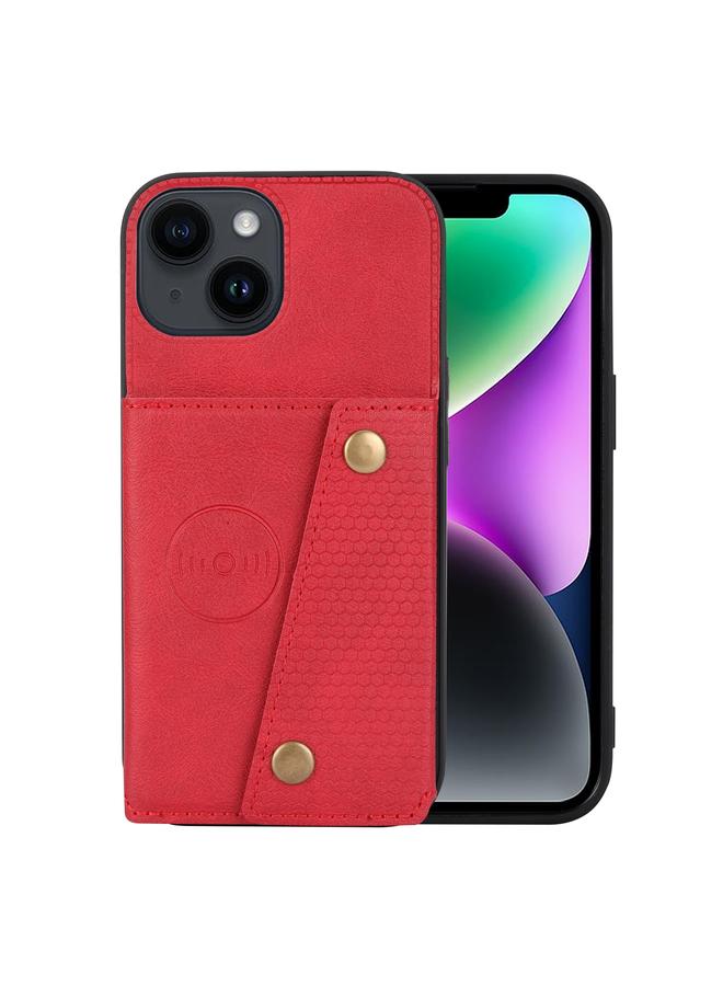 S-TOP Case For iPhone 15 Double Buckle Card Slots PU + TPU Phone Case - Image 2