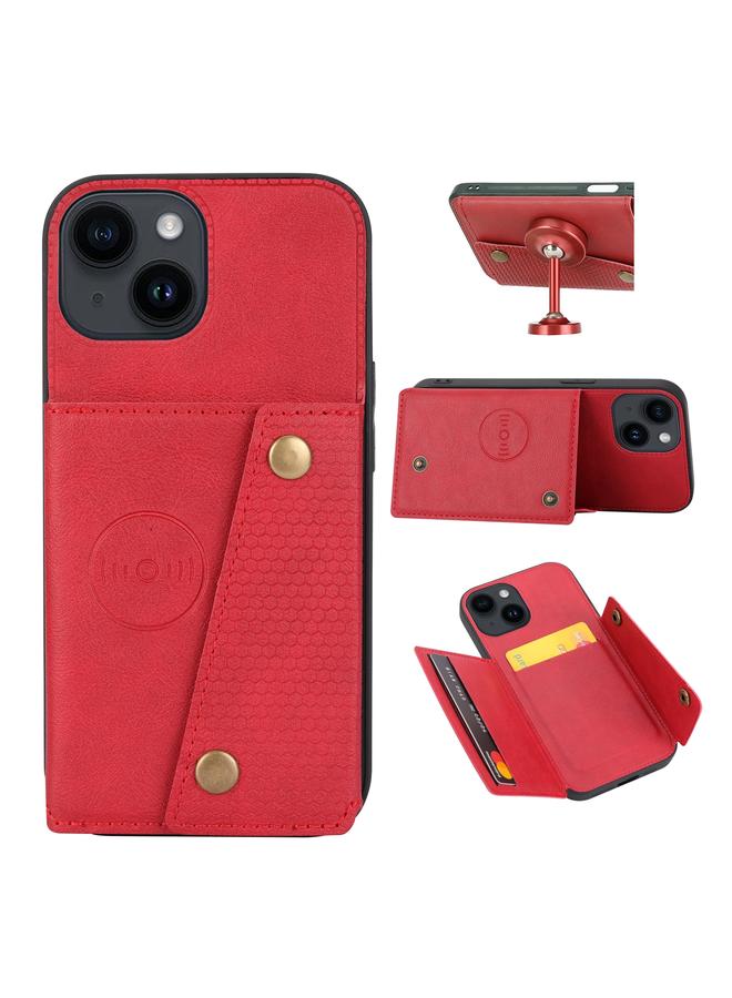 S-TOP Case For iPhone 15 Double Buckle Card Slots PU + TPU Phone Case - Image 1