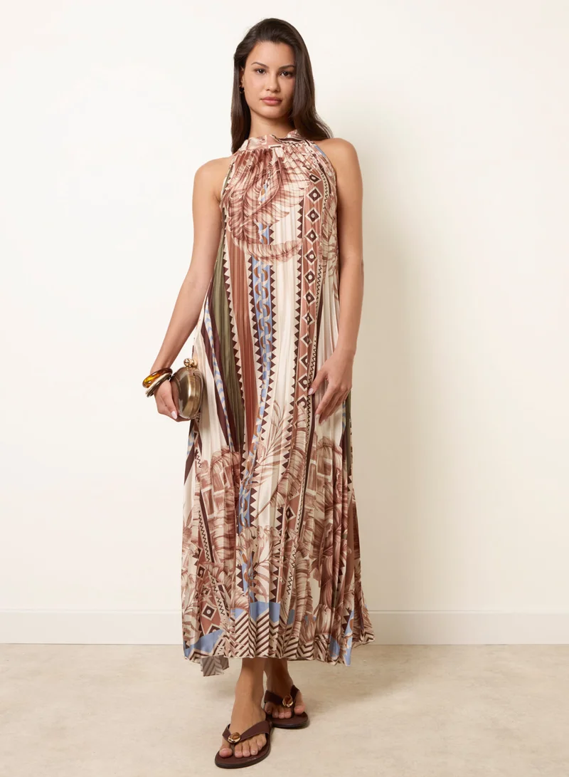 Blue Vanilla Satin Pleated Dress