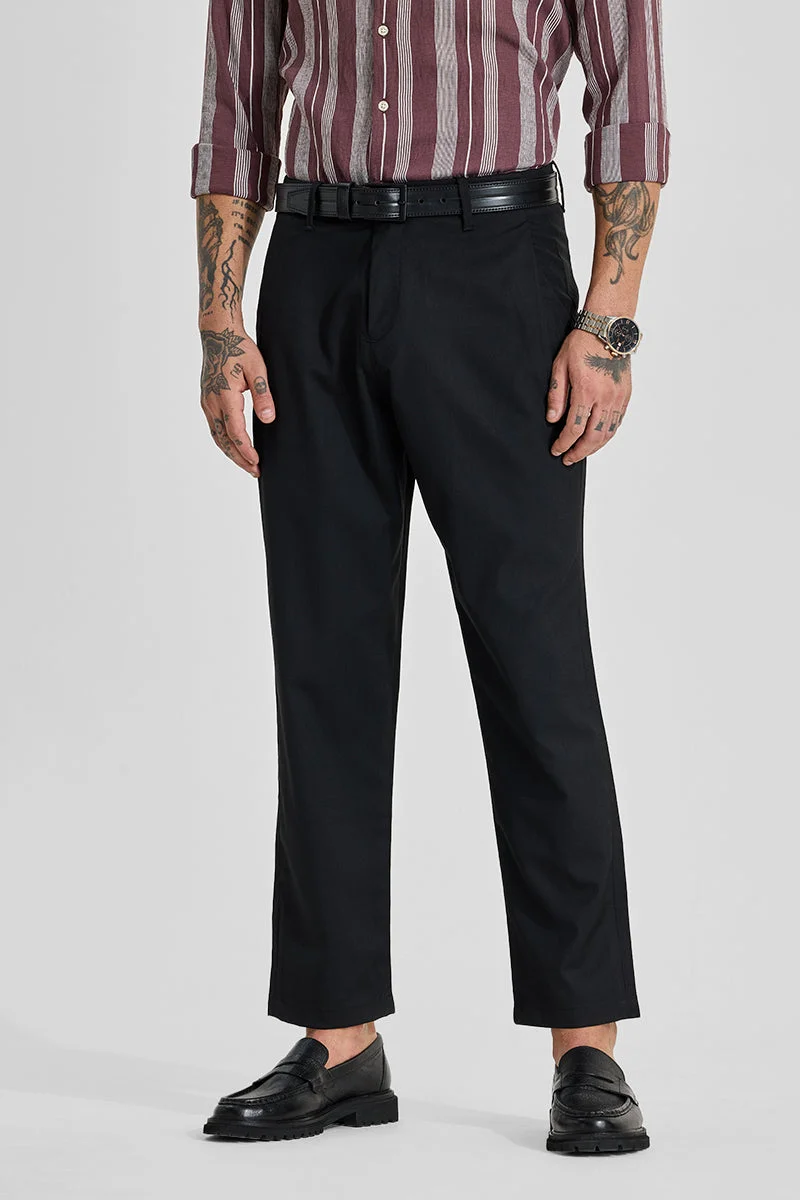 SNITCH Black Mid Rise Regular Fit Trouser