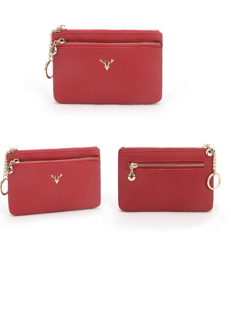 Loquat Fawn Head Lady Zipper Leather Money Red 