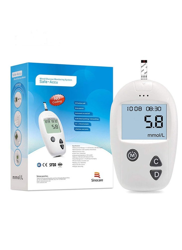 Blood Glucose Monitoring System With 50 Test Strips And Lancets