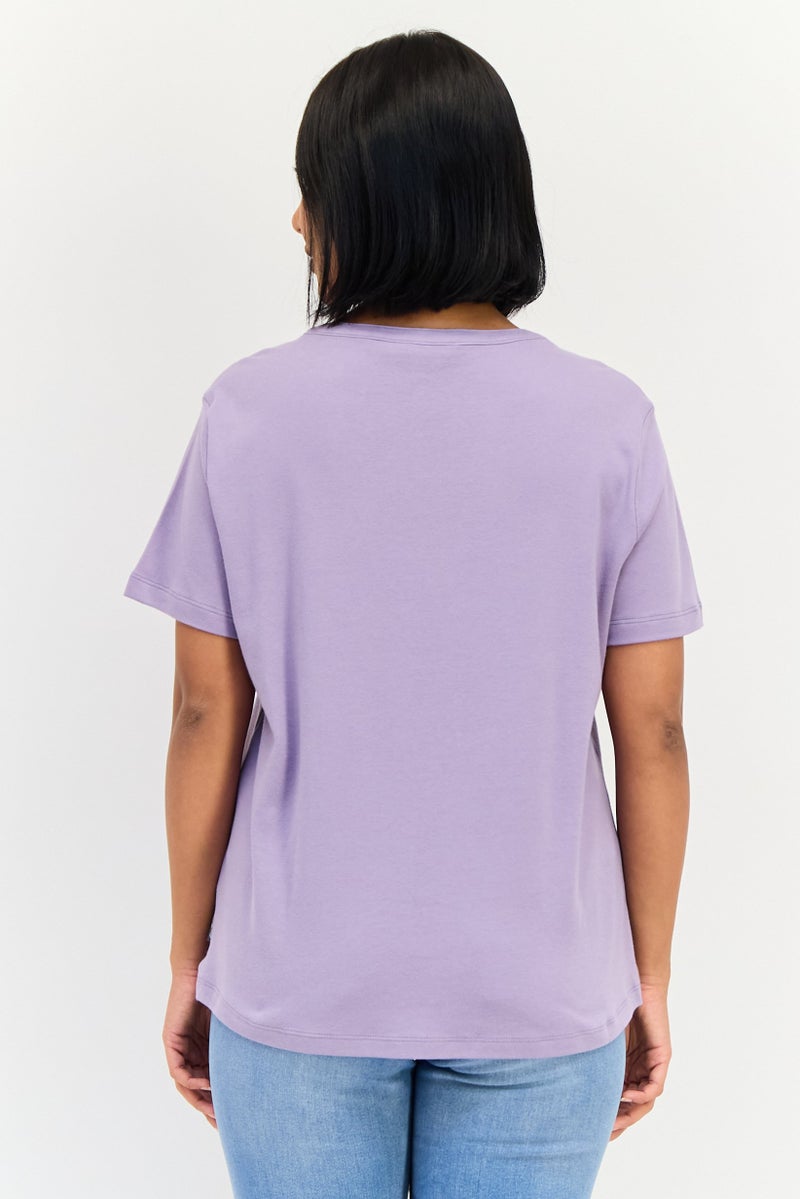 Eddie Bauer Women Split Neck Short Sleeve Solid T-shirt, Light Purple - Image 3