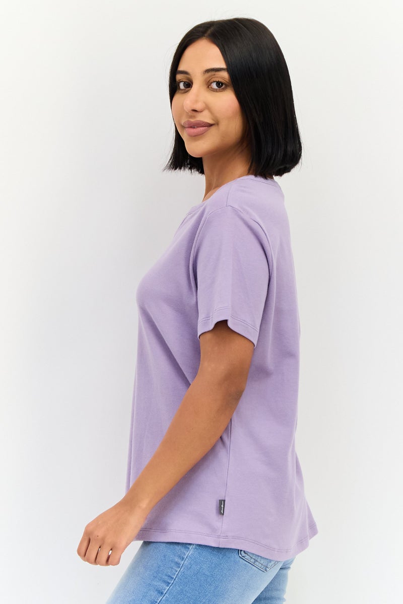 Eddie Bauer Women Split Neck Short Sleeve Solid T-shirt, Light Purple - Image 2