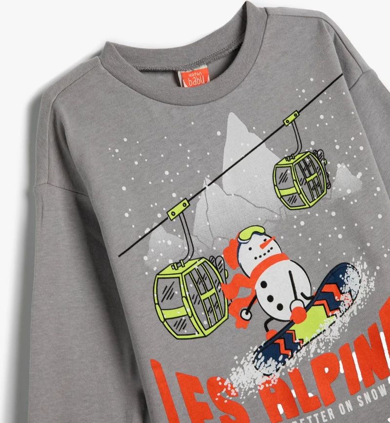 كوتون Koton T-Shirt Long Sleeve Crew Neck Winter Themed Cotton