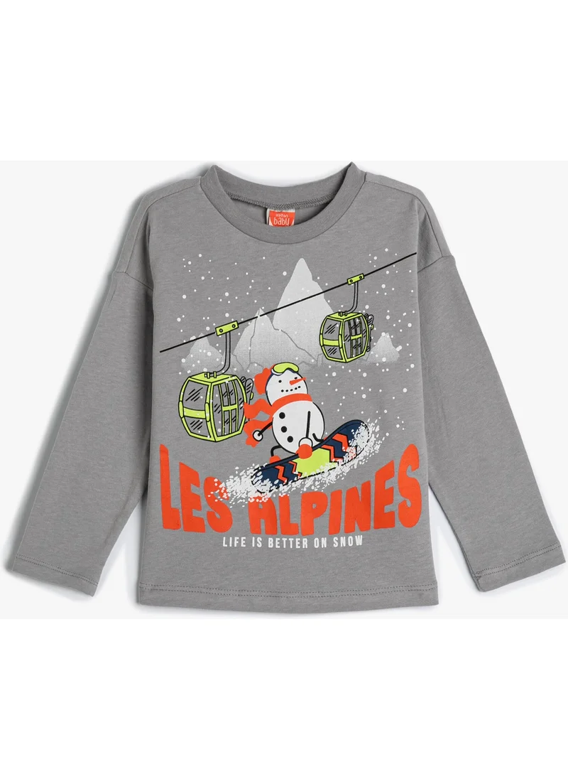 كوتون Koton T-Shirt Long Sleeve Crew Neck Winter Themed Cotton